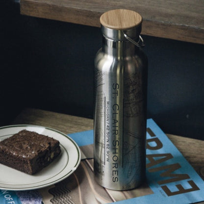 St. Clair Shores - Michigan Engraved Map Bottle with Bamboo Top