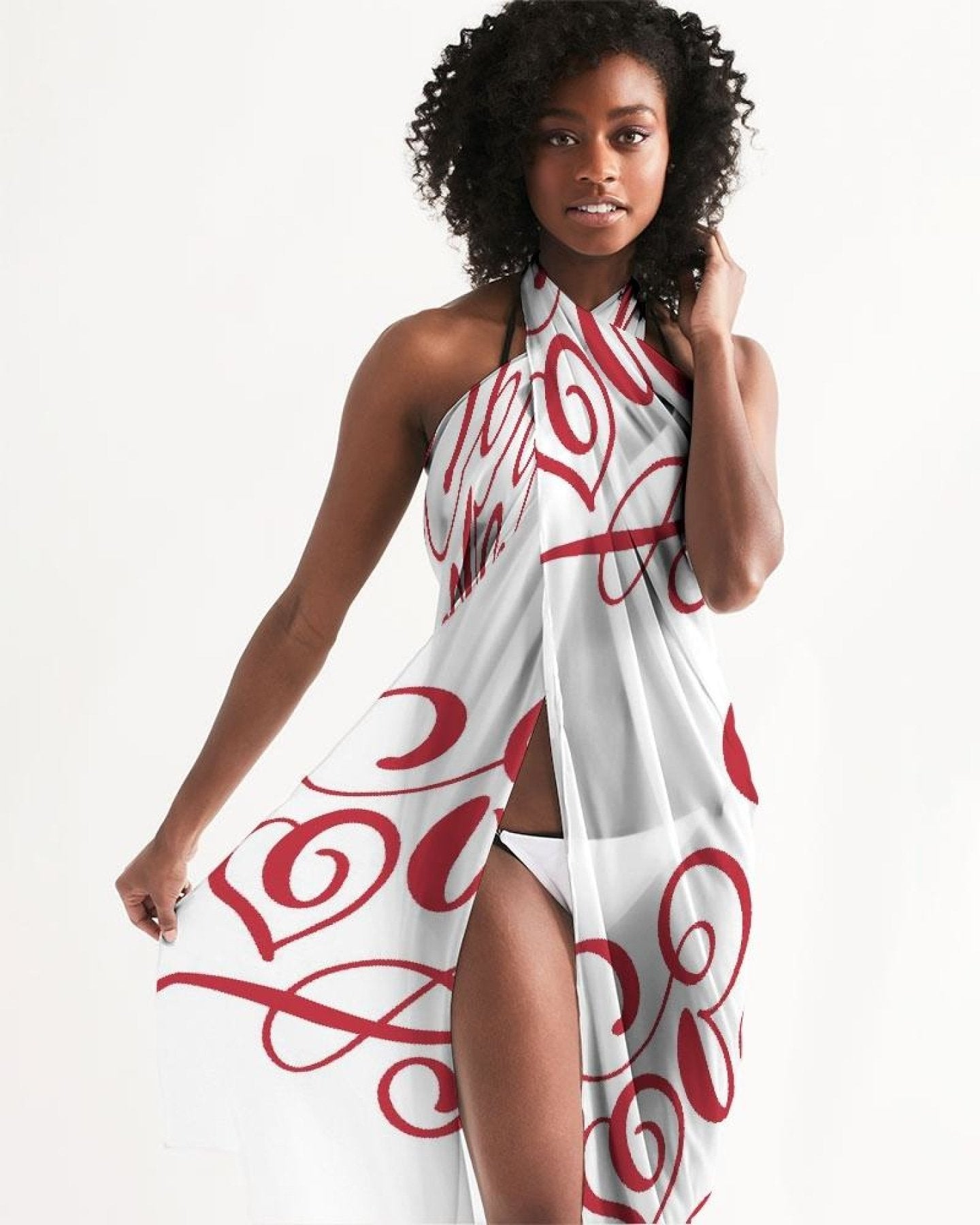 Sheer Sarong Swimsuit Cover Up Wrap / White and Red Abstract