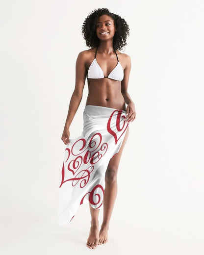 Sheer Sarong Swimsuit Cover Up Wrap / White and Red Abstract
