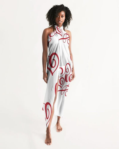 Sheer Sarong Swimsuit Cover Up Wrap / White and Red Abstract