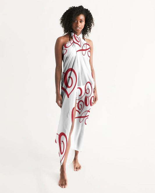 Sheer Sarong Swimsuit Cover Up Wrap / White and Red Abstract