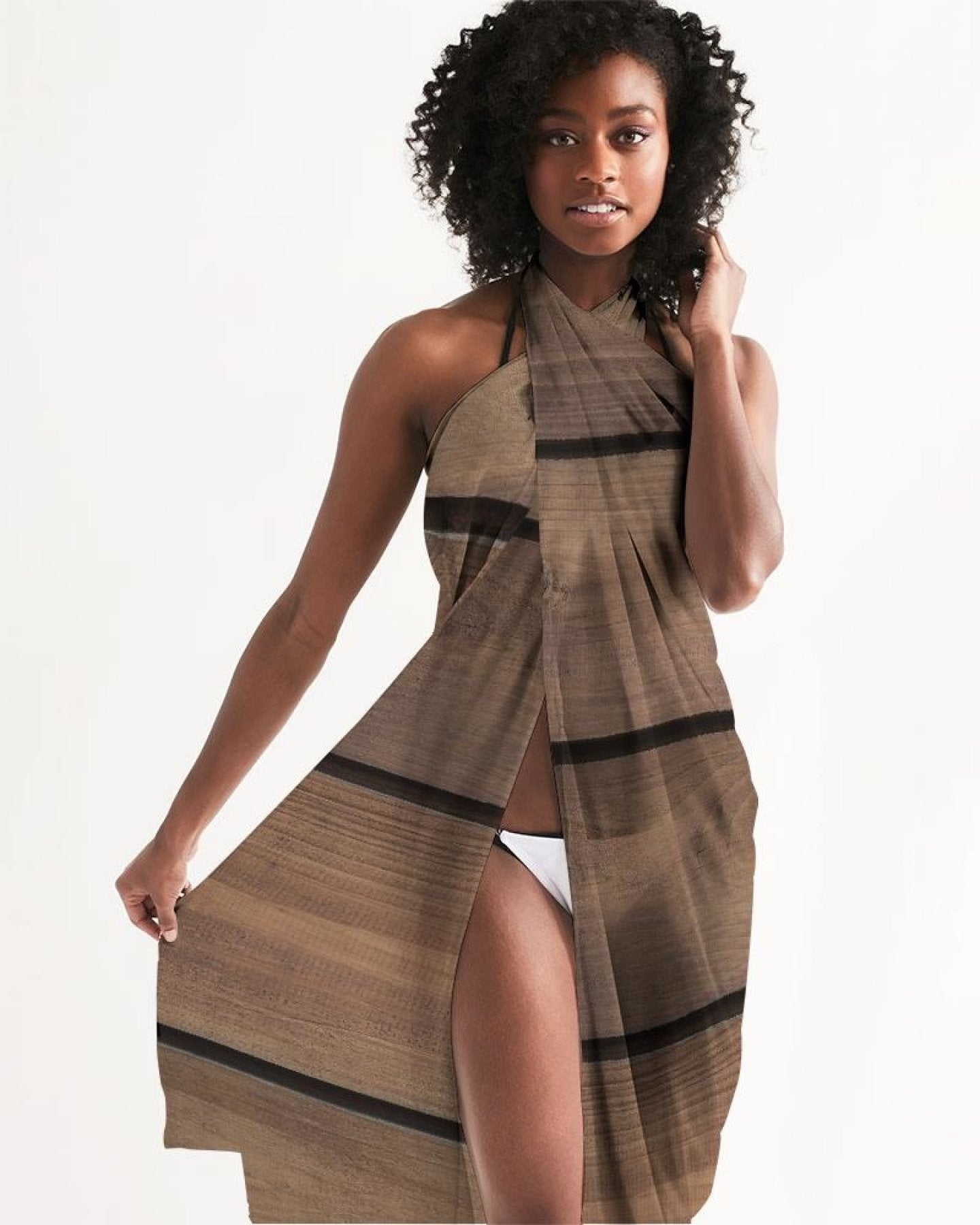 Sheer Sarong Swimsuit Cover Up Wrap / Brown Wood