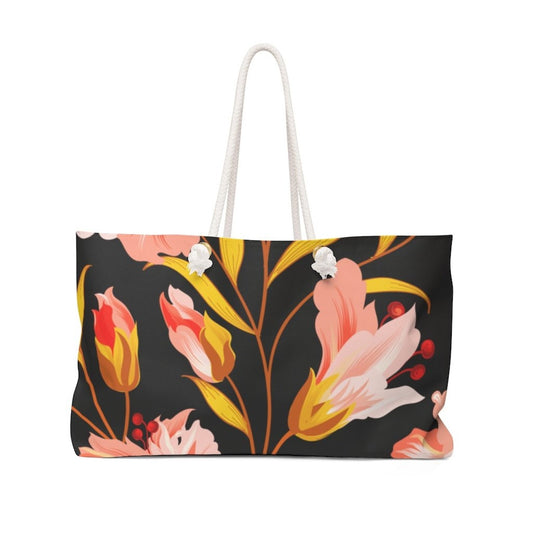 Weekender Tote Bag - Floral Gold Multicolor Illustration