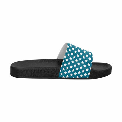 Mens Slide Sandals - Aqua Blue and White Stars