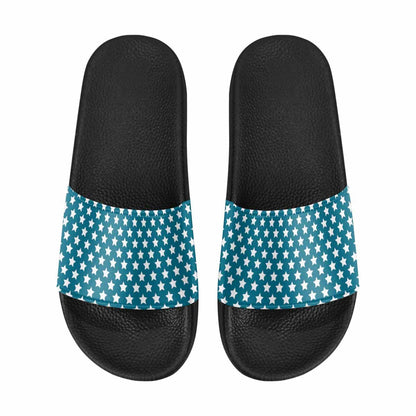 Mens Slide Sandals - Aqua Blue and White Stars