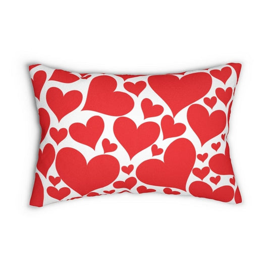 Decorative Lumbar Throw Pillow - Love Red Hearts Pattern