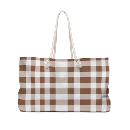 Weekender Tote Bag - Brown and White Plaid