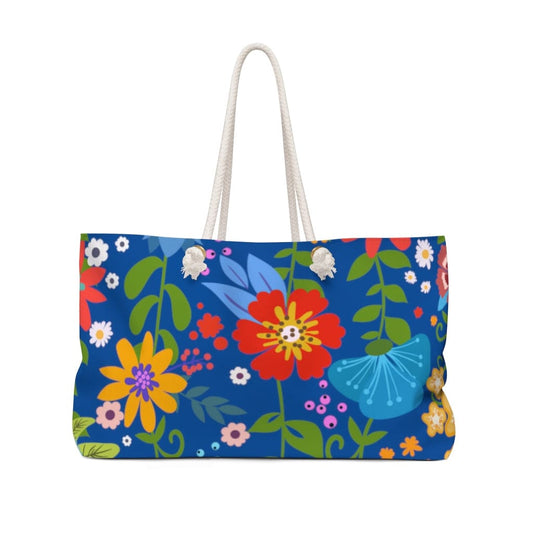 Weekender Tote Bag - Floral Print - Blue