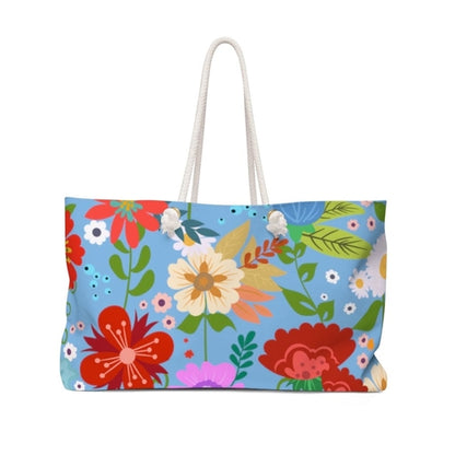 Weekender Tote Bag - Floral Print - Blue