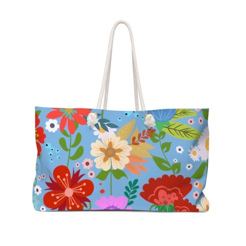 Weekender Tote Bag - Floral Print - Blue