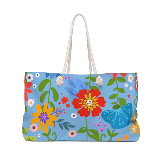 Weekender Tote Bag - Floral Print - Blue