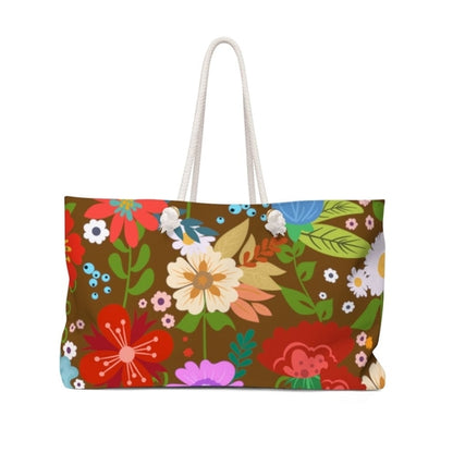 Weekender Tote Bag - Floral Print - Brown