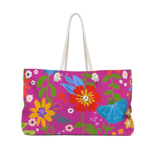 Weekender Tote Bag - Floral Print - Pink