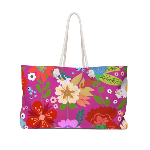 Weekender Tote Bag - Floral Print - Pink