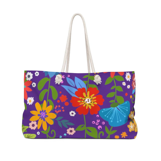 Weekender Tote Bag - Floral Print - Purple