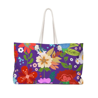 Weekender Tote Bag - Floral Print - Purple