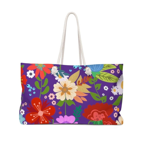 Weekender Tote Bag - Floral Print - Purple