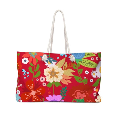 Weekender Tote Bag - Floral Print - Red