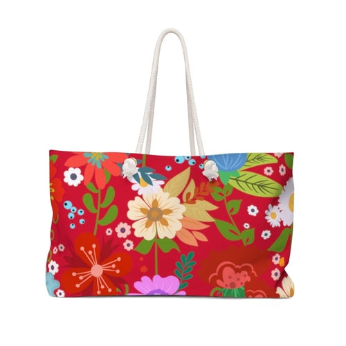 Weekender Tote Bag - Floral Print - Red