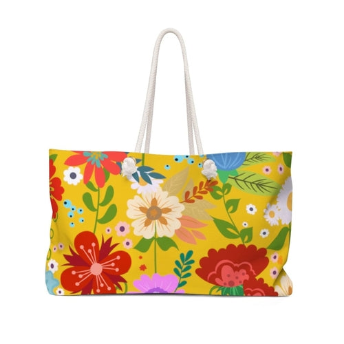 Weekender Tote Bag - Floral Print - Yellow