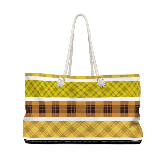 Weekender Tote Bag - Yellow Tartan Plaid Print