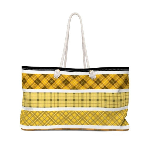 Weekender Tote Bag - Yellow Tartan Plaid Print