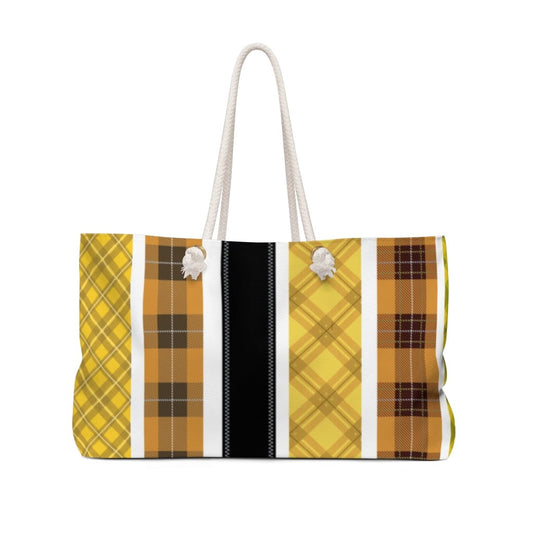 Weekender Tote Bag - Yellow Tartan Plaid Print