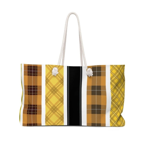 Weekender Tote Bag - Yellow Tartan Plaid Print