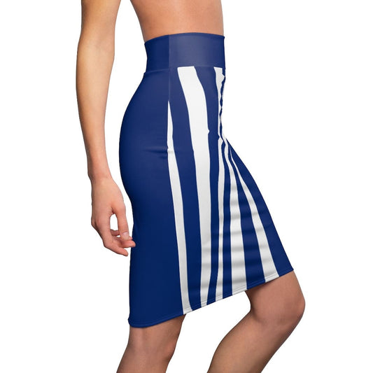 Womens Pencil Skirt Blue/white Stripe - Stretch Mini - S152393