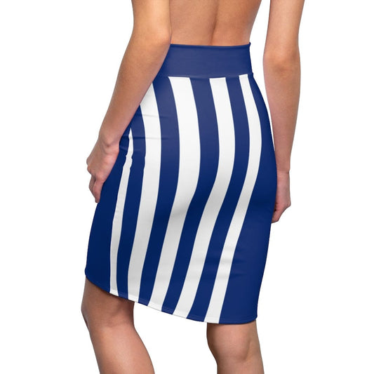 Womens Pencil Skirt Blue/white Stripe - Stretch Mini - S152393