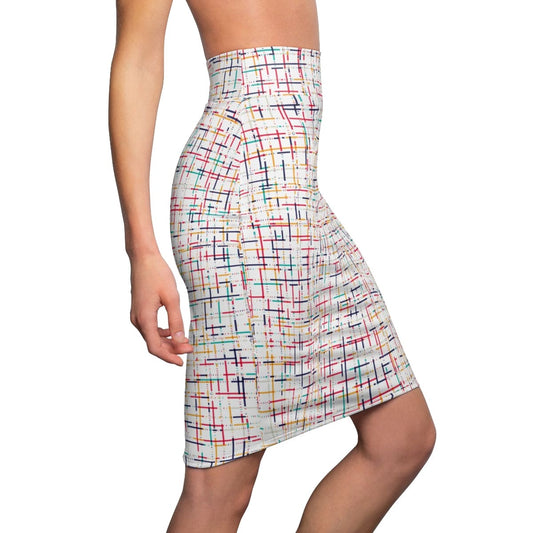 Womens Pencil Skirt - High Waist Stretch - Multicolor Stripes