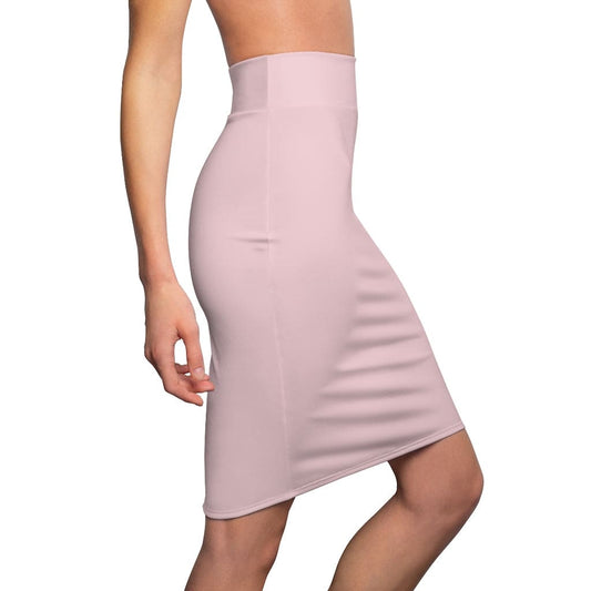 Womens Light Pink Pencil Skirt High‑waist Stretch Office Midi Business