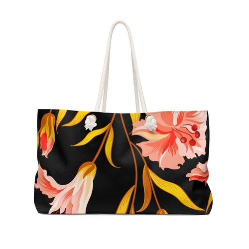 Weekender Tote Bag - Floral Gold Multicolor Illustration