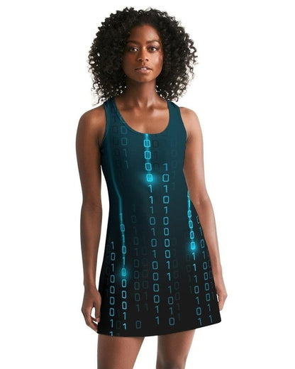 Womens Dress - Digital Code Style Racerback Dress / Blue