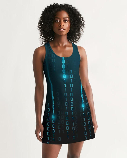 Womens Dress - Digital Code Style Racerback Dress / Blue