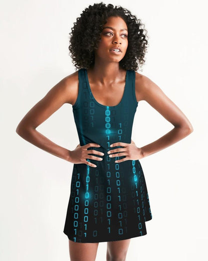 Womens Dress - Digital Code Style Racerback Dress / Blue