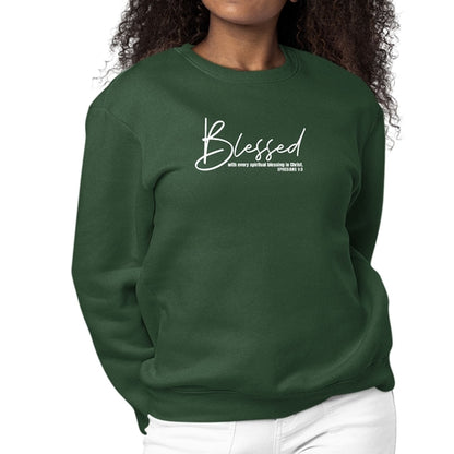 Womens Graphic Sweatshirt Blessed with Every Spiritual Blessing White