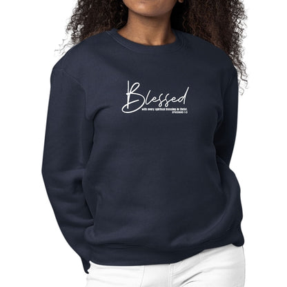 Womens Graphic Sweatshirt Blessed with Every Spiritual Blessing White