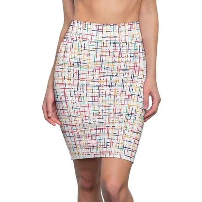 Womens Pencil Skirt - High Waist Stretch - Multicolor Stripes