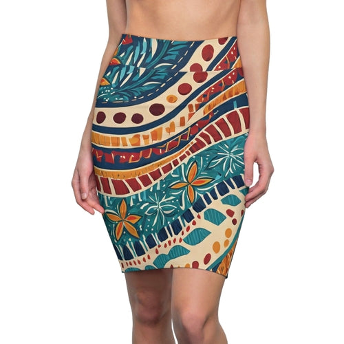 Womens Pencil Skirt - Tropical Floral Pattern 6137