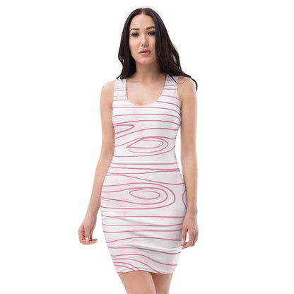 Womens Stretch Fit Bodycon Dress - Pink Line Art Sketch Print
