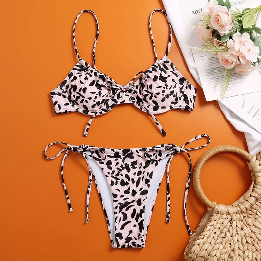 Angela Women's Clothing M / Multicolor Allover Print Underwire Tie Side Bikini Swimsuit