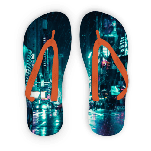 Scorpius Sandals L / Orange Strap Another Rainy Night Adult Flip Flops