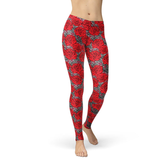 Orange Poppy Leggings Avery Drawn Roses Leggings