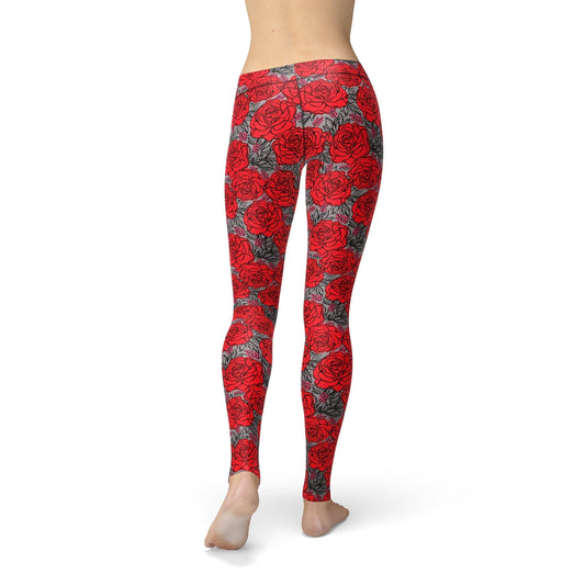 Orange Poppy Leggings Avery Drawn Roses Leggings