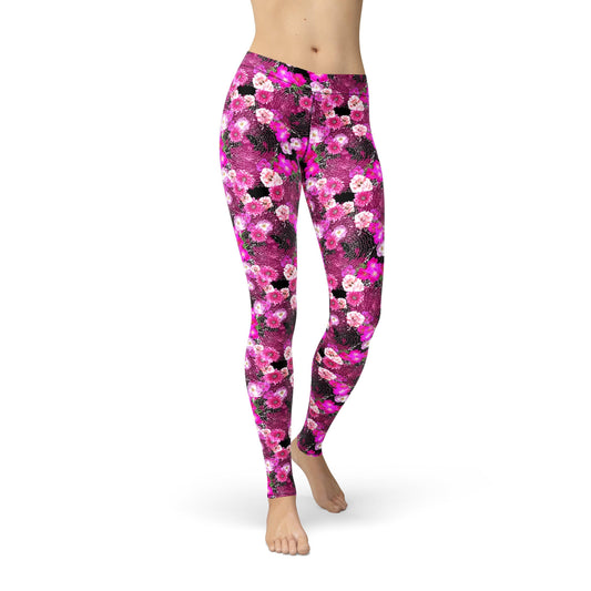 Orange Poppy Leggings Avery Pink Magenta Flowers Leggings