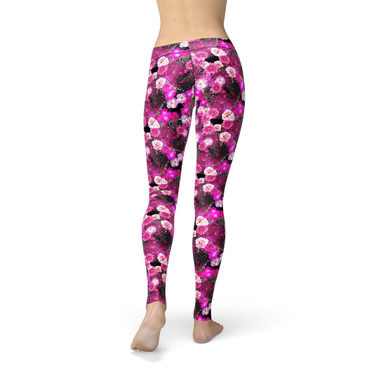 Orange Poppy Leggings Avery Pink Magenta Flowers Leggings