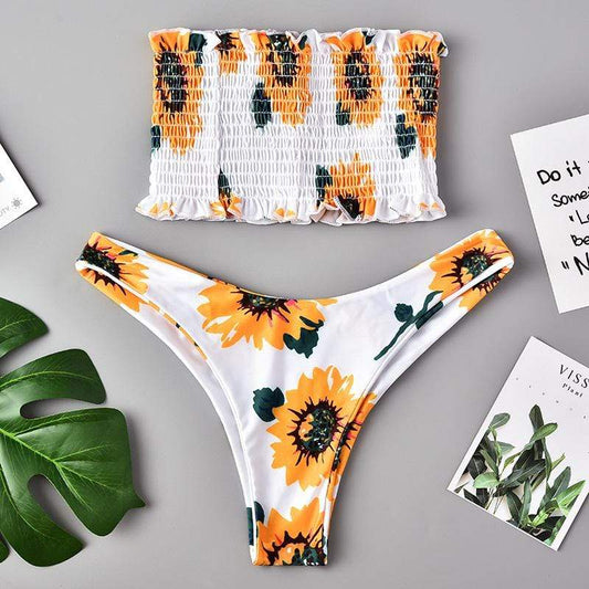 Silver Sam Women's Clothing Bandeau Ruched Floral Printed Bikini