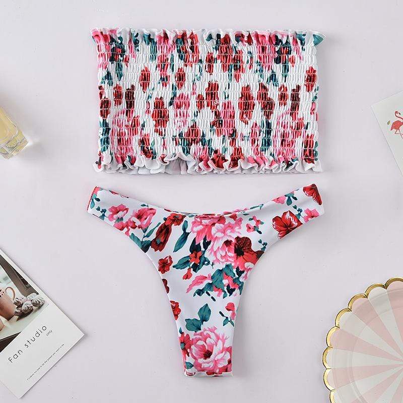 Silver Sam Women's Clothing Bandeau Ruched Floral Printed Bikini