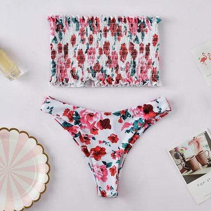 Silver Sam Women's Clothing Large / Red Bandeau Ruched Floral Printed Bikini